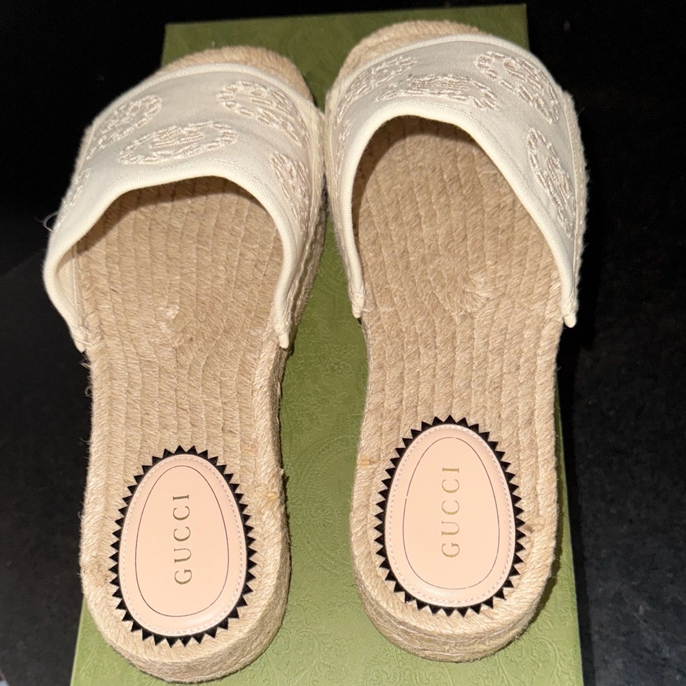 Gucci Greggio/Raw Nat/Ivoi Cream Platform Slide Sandals - Picture 12 of 13